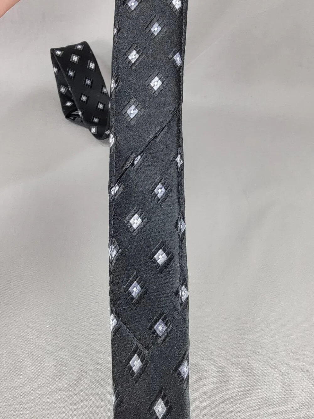 Pronto Uomo Silk Necktie Tie Mens Black Gray Geometric Diamond Square